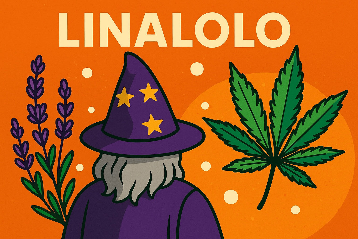 mago di spalle con lavanda e cannabis con scritta LINALOLO in alto